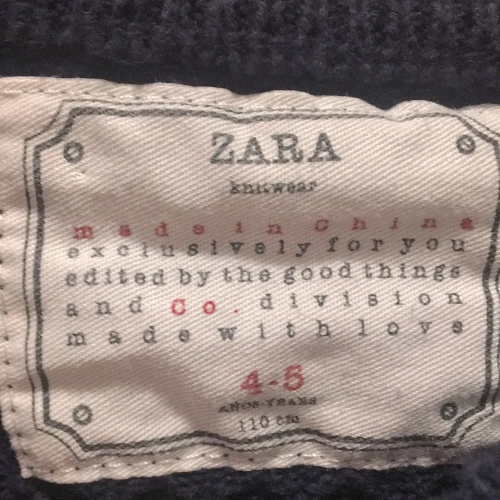 Zara boys Knitwear pullover crewneck sweater w/ brown shoulder appliqué 4-5 yrs